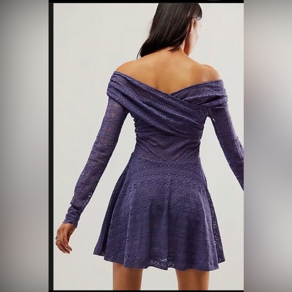 FREE PEOPLE Lila Purple‎ lace Twist front V-Neck Mini skater dress size size XL - Picture 4 of 6